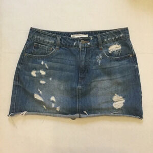 Zara Blue Distressed Denim Mini Skirt